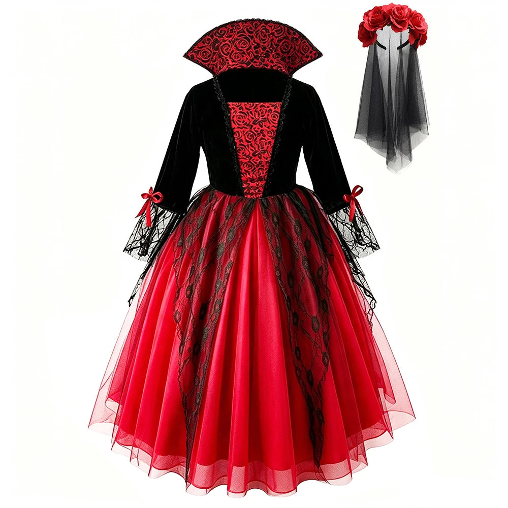 Girls Halloween Vampire Cosplay Dress Mid-Calf Costume – Girls vampire C