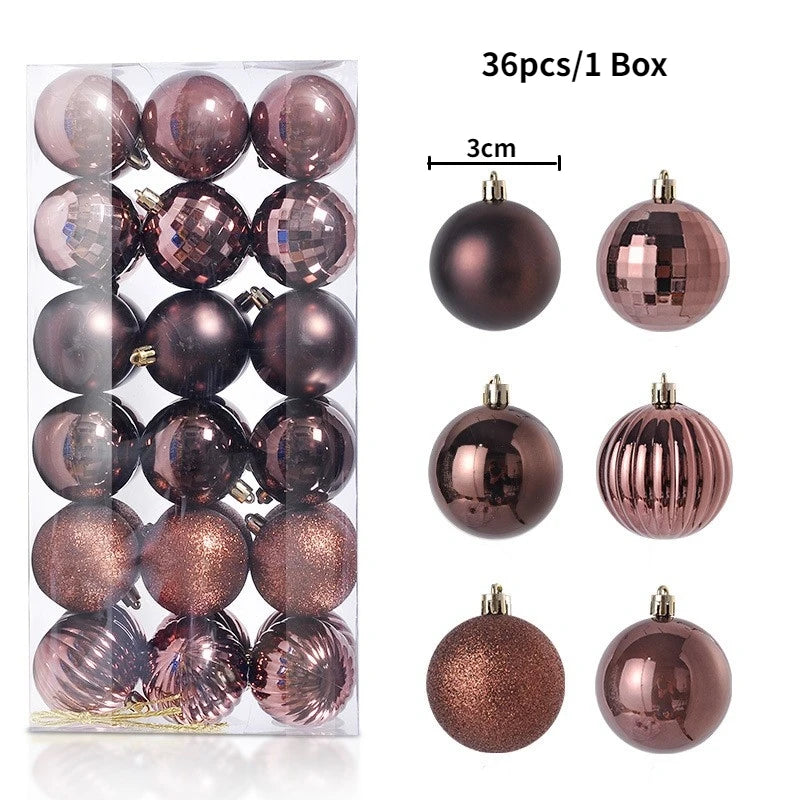 Christmas Tree Ornament Ball Set, 3cm Hanging Decorations (24/36 Pack) – 36pcs Coffee color
