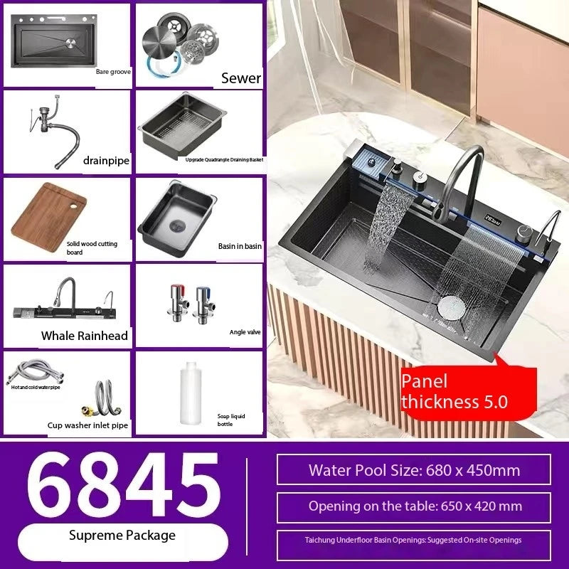 304 Stainless Steel Single Bowl Kitchen Sink with Digital Display and Faucet – 6845-right