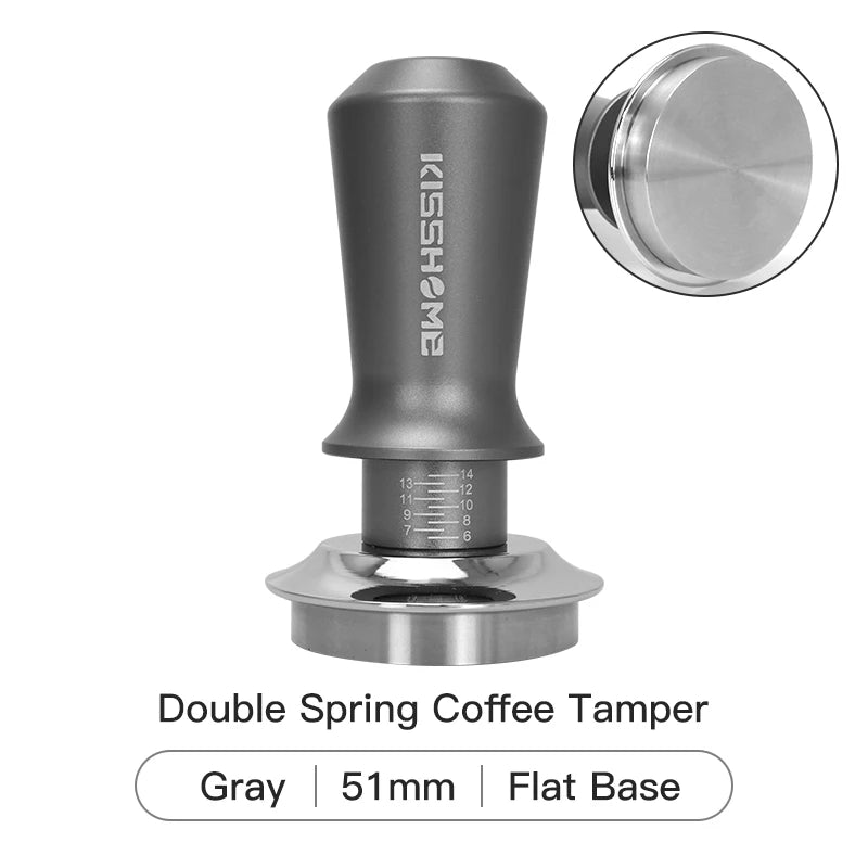 Calibrated Coffee Tamper 30lb Spring for 51mm 53mm 58mm Portafilters – 51MM Grey Flat Base