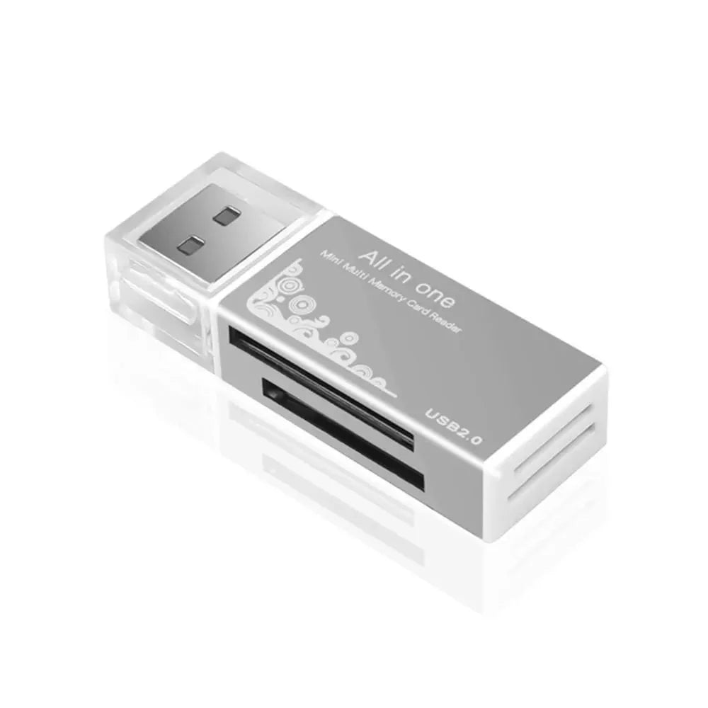 2-in-1 USB Memory Card Reader for SD and TF Cards – 4-Port USB Silvery