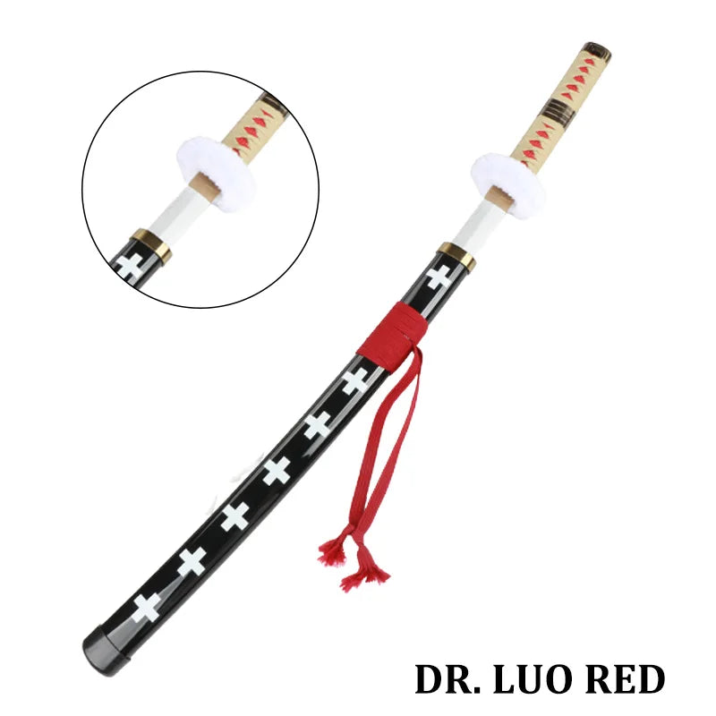 3-Piece Roronoa Zoro Katana Cosplay Set, 80 cm Bamboo Replica – Trafalgar Law Red