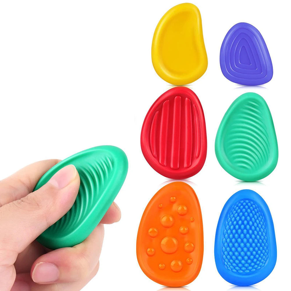 Textured Silicone Fidget Stones for Stress Relief - 6-Pack Set – 6-piece bagged set