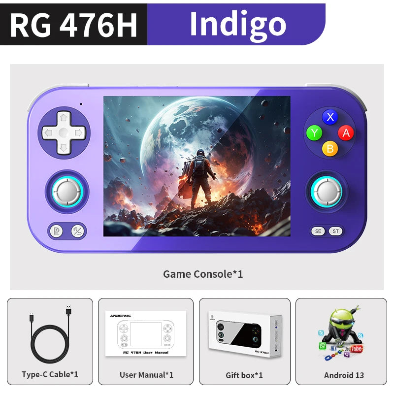 Anbernic RG 476H Android Handheld Game Console, 4.7" 120Hz Touch Display – Indigo