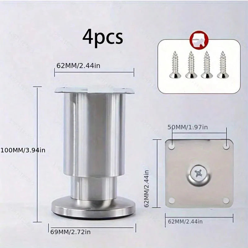 Adjustable Stainless Steel Furniture Legs - 4 Pack – 100mm