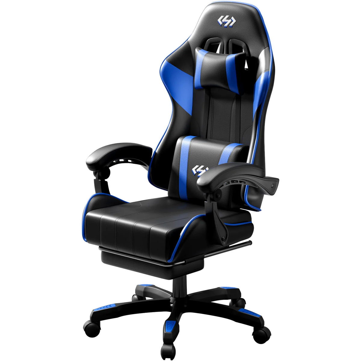 Ergonomic Gaming Chair with Footrest, Adjustable Recline and Lumbar Support – Black Blue Chair