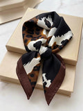 Retro Leopard Print Scarf - 70cm Polyester Square Headwear – Chocolate