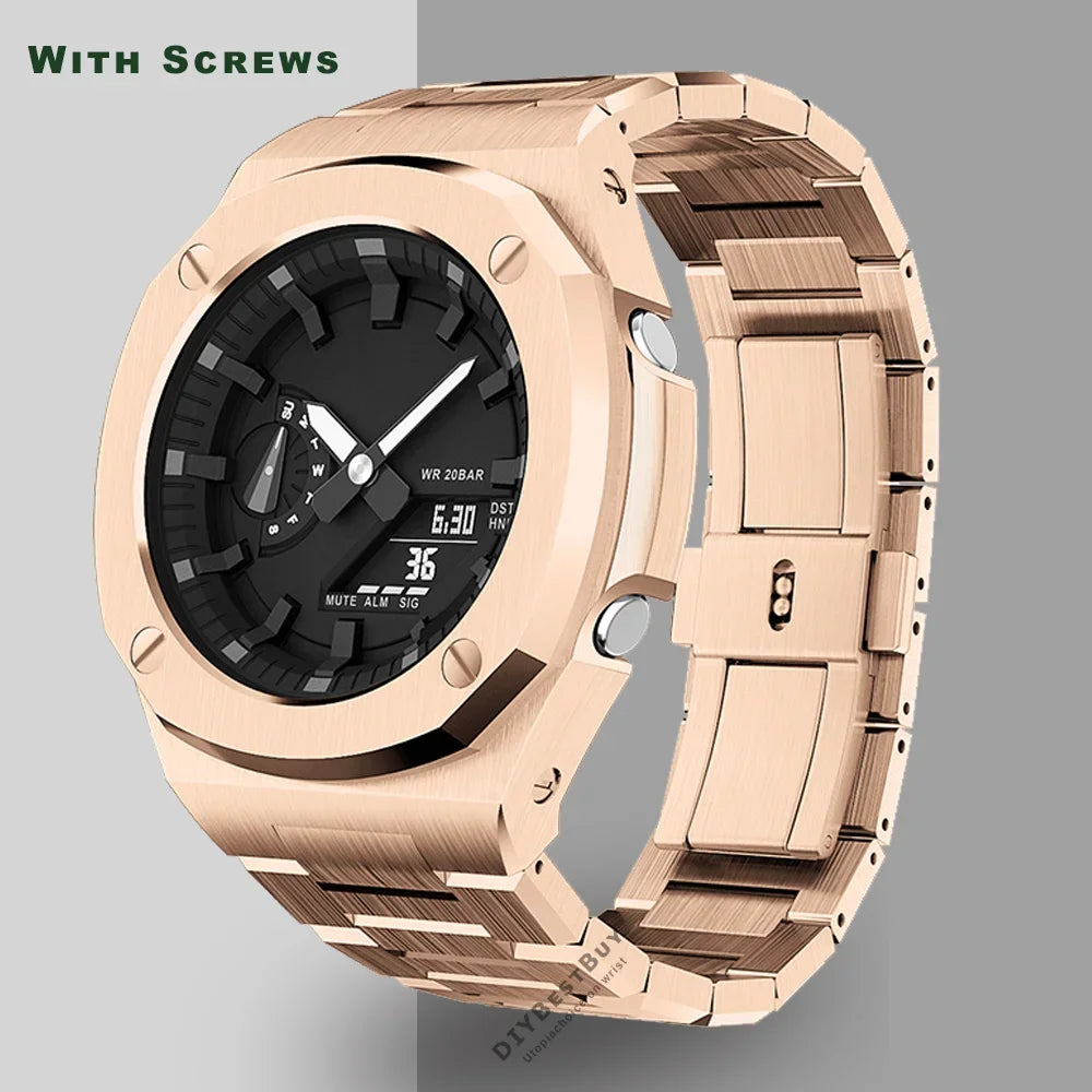 Stainless Steel Casioak Modification Kit for GA2100 and GA2110 – Rose Gold With Screw