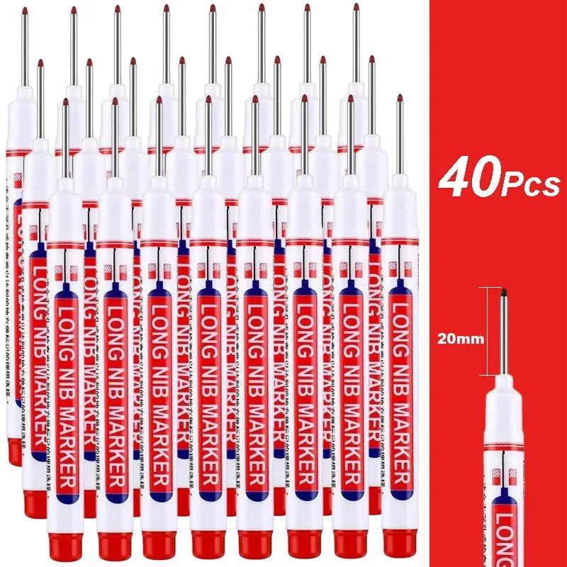 2cm Long Head Waterproof Deep Hole Marker Pens for Woodworking – Red 40Pcs