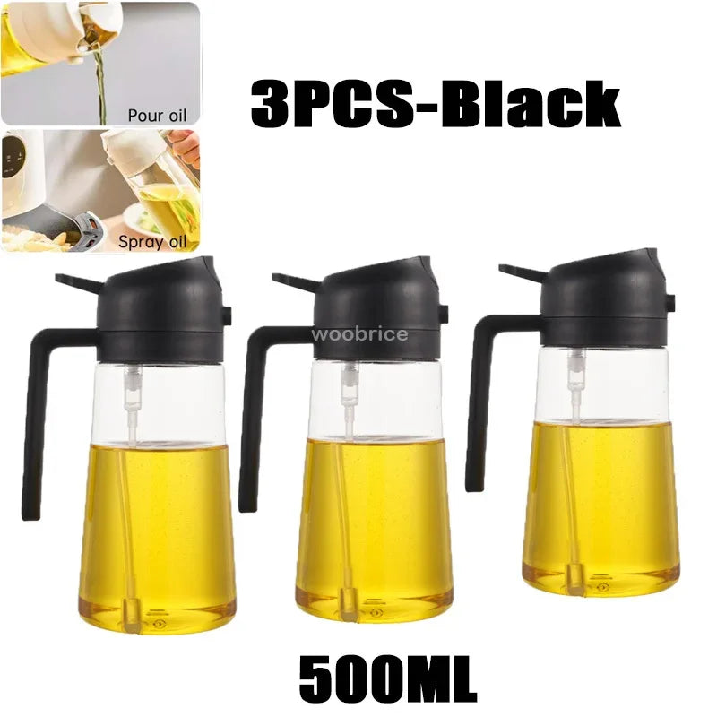 2-in-1 Kitchen Oil Spray Dispenser, 500ml Refillable Spray and Pour Bottle – 3PCS-black