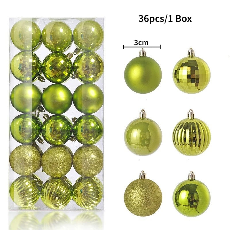 Christmas Tree Ornament Ball Set, 3cm Hanging Decorations (24/36 Pack) – 36pcs Light green