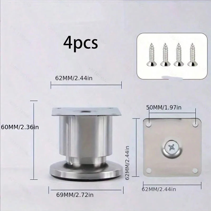 Adjustable Stainless Steel Furniture Legs - 4 Pack – 60mm