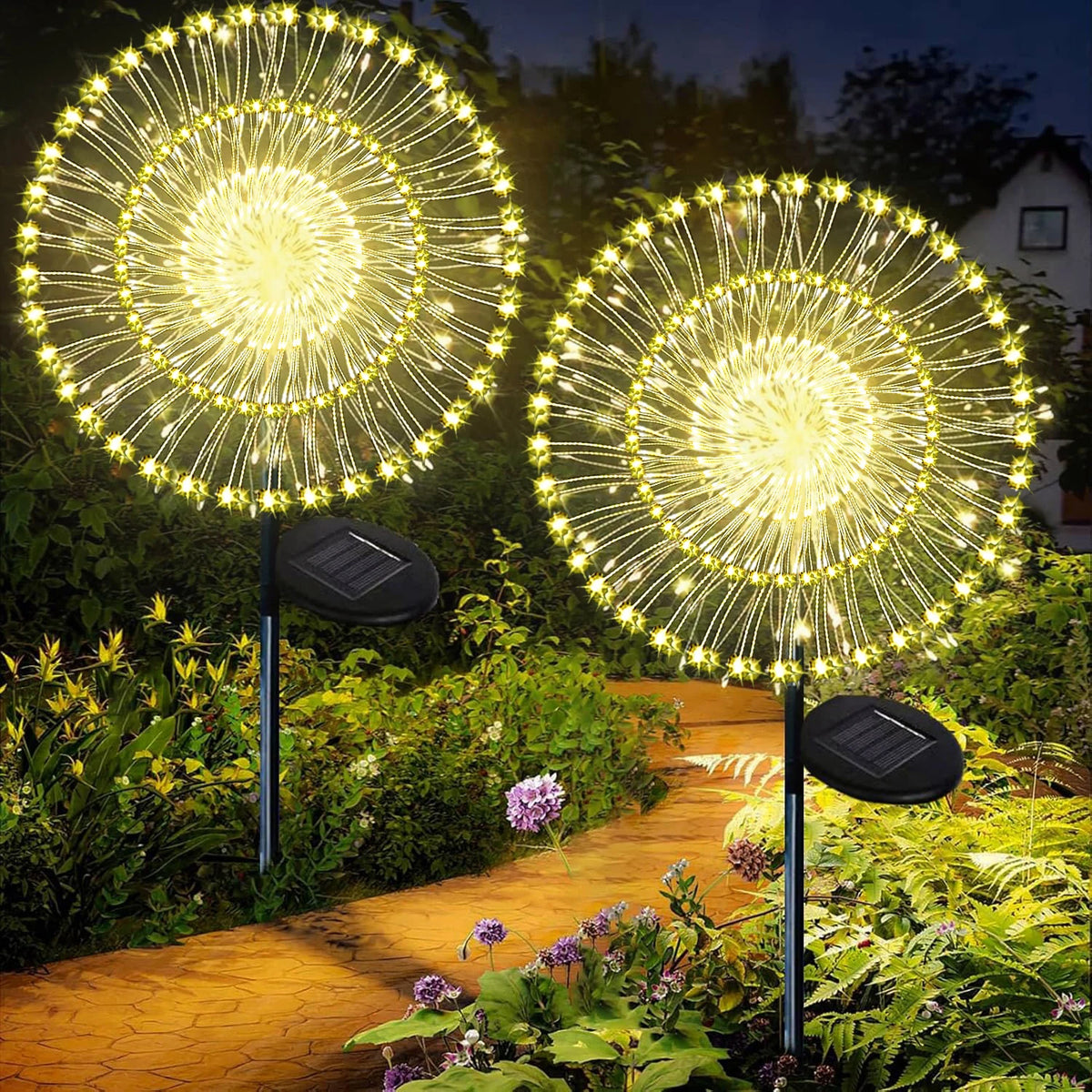 Solar Garden Firework Lights, Dandelion Stake Decor with 60–420 LEDs – 420LED Warm