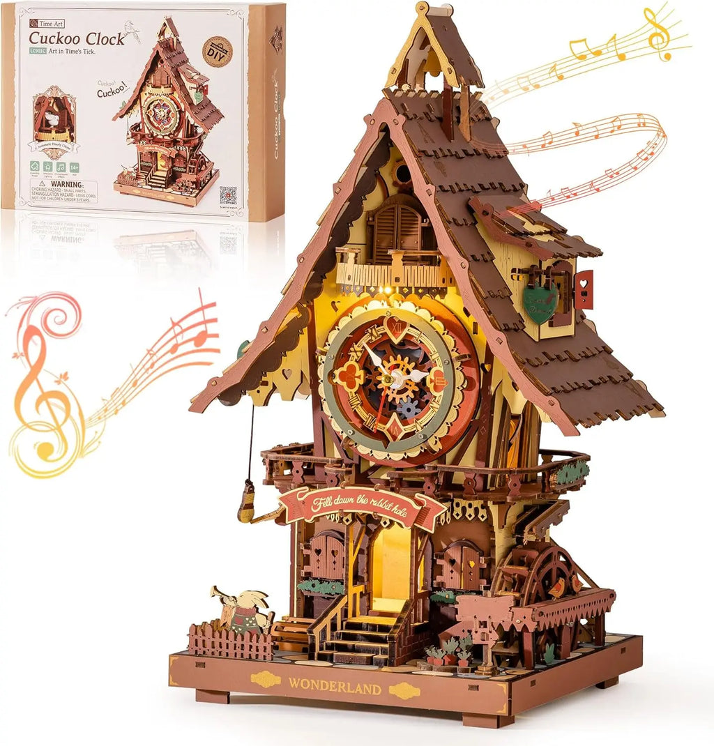 3D wooden cuckoo clock puzzle kit with packaging box