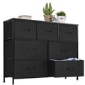 JHK 7-Drawer Fabric Dresser with Wooden Top and Metal Frame – Black