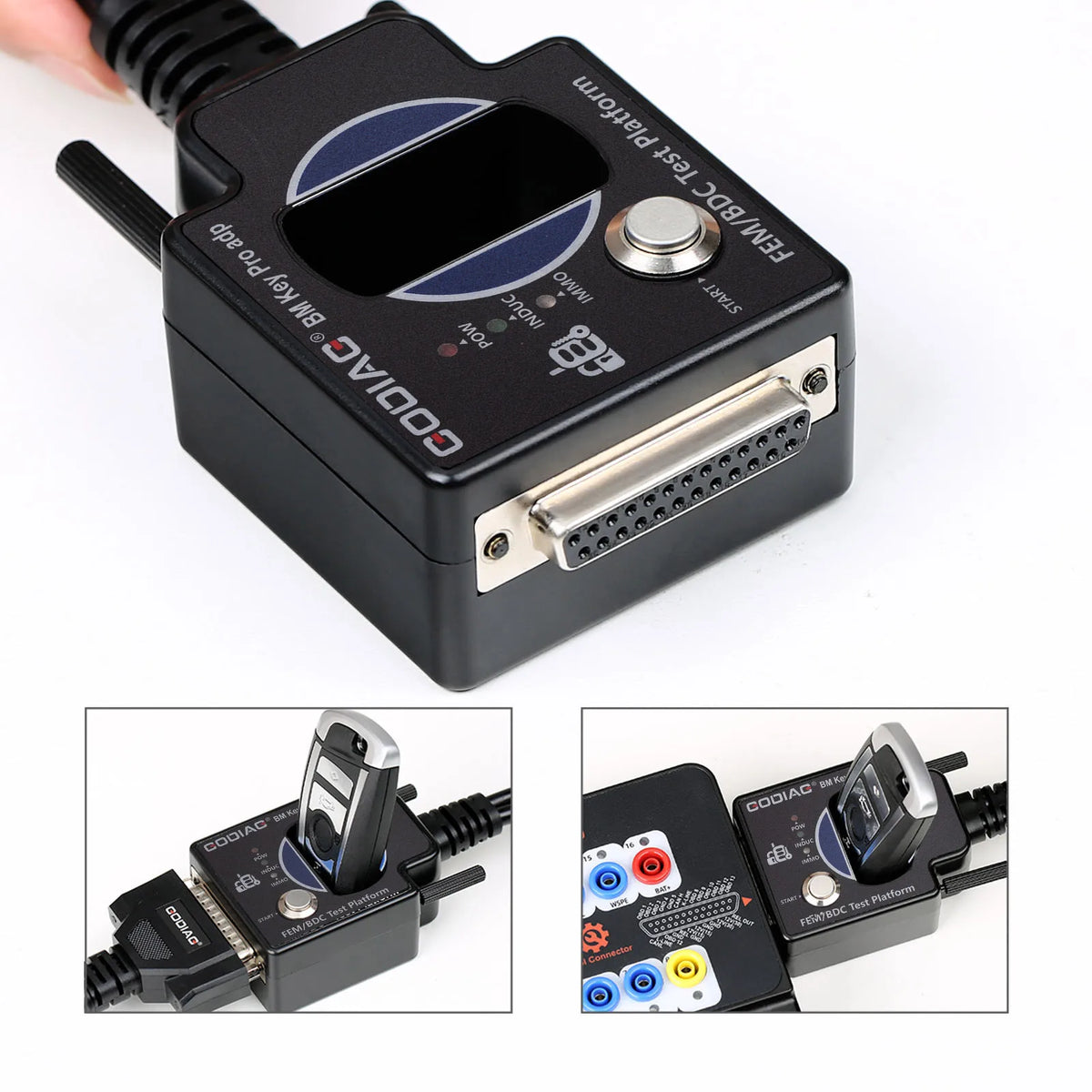 BMW car key programming adapter demonstration showing key placement