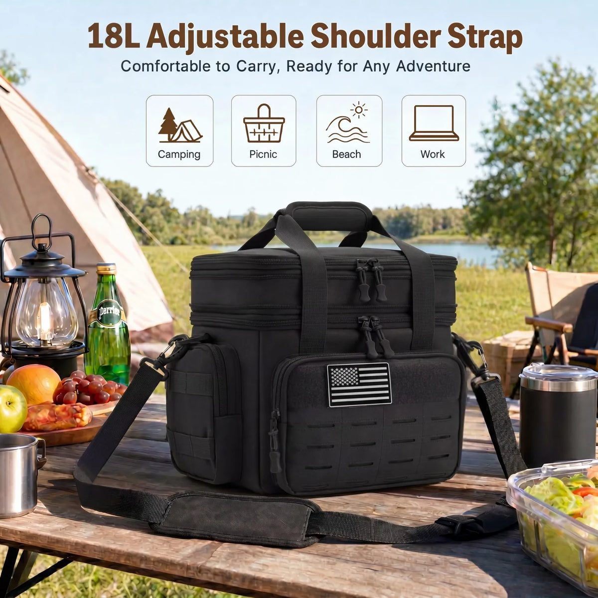 18L tactical cooler bag with adjustable shoulder strap for outdoor activities