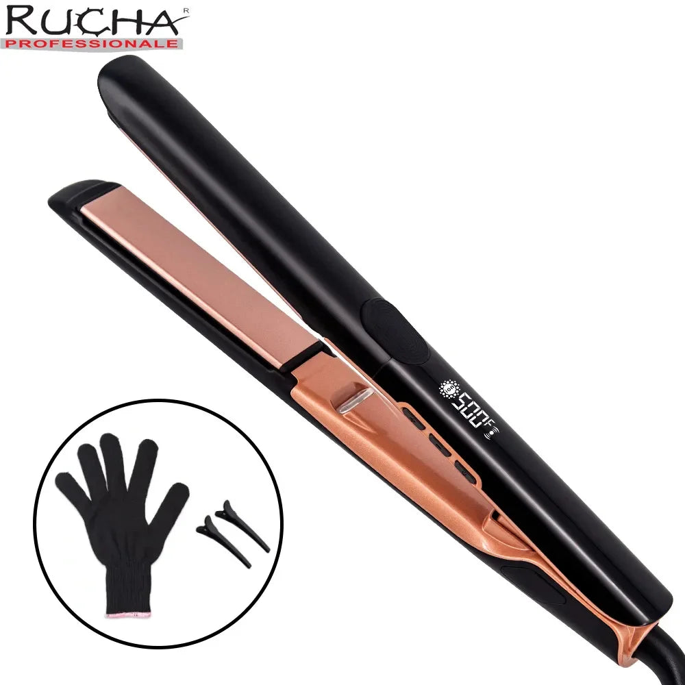 Rucha Plasma 2-in-1 Hair Straightener and Curler, 500°F – 1inch Black