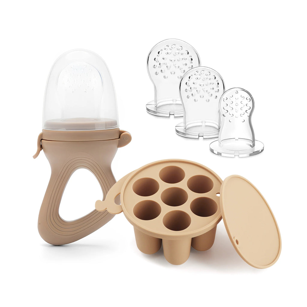 Baby Fruit Feeder Teether Pacifier with Food Freezer Tray Set – Khaki