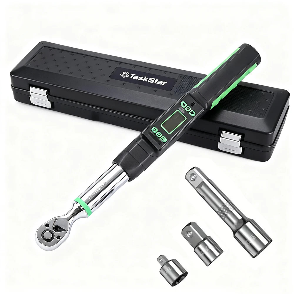TaskStar 3/8-inch Digital Torque Wrench, 0-220Nm with Adapters – Torque Wrench Kit