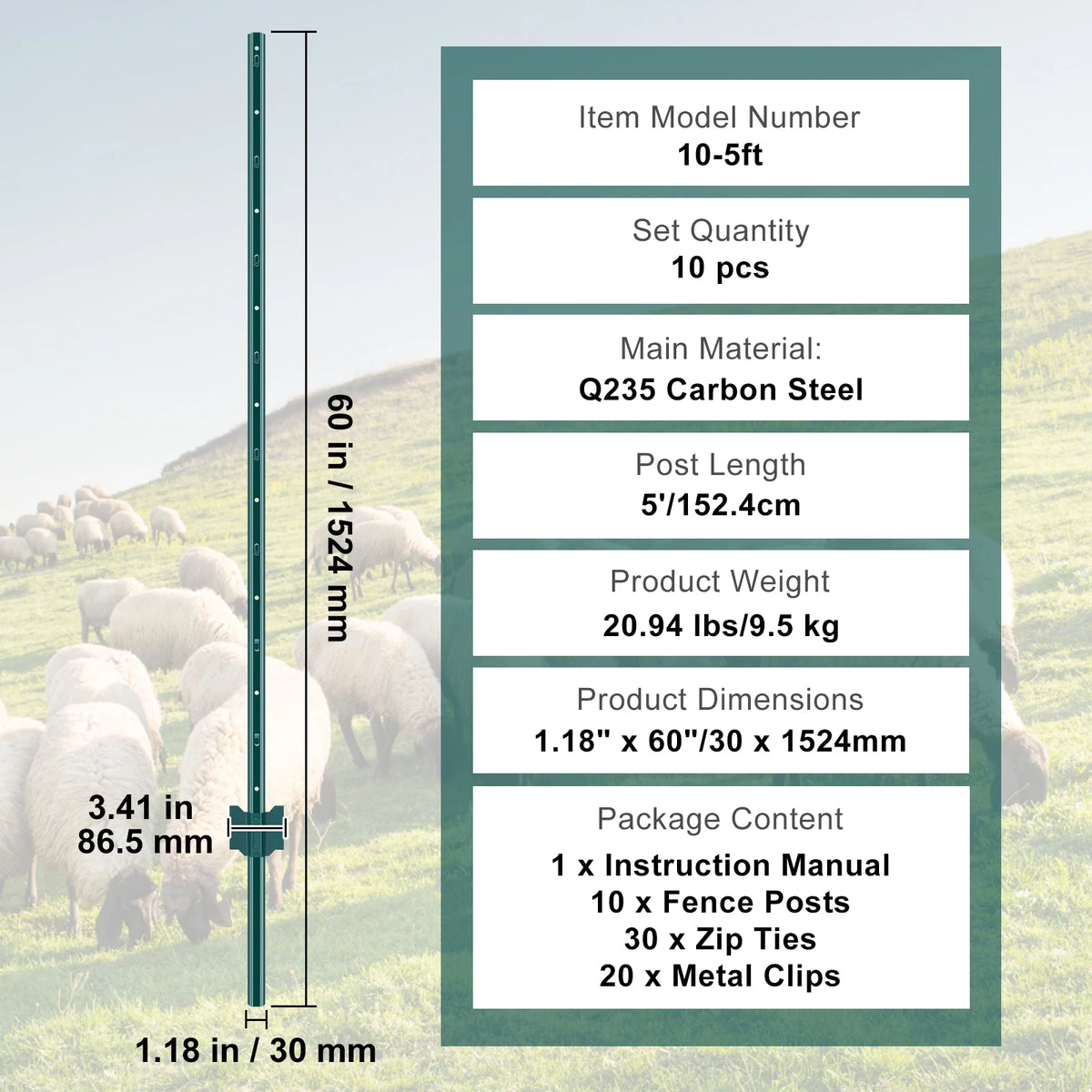 SucceBuy 6' Q235 Carbon Steel T-Post Fence Stakes, 6-Pack – 10c 5inch