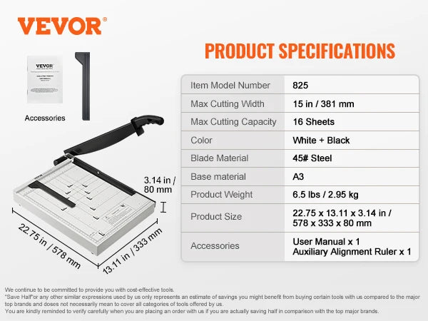 SucceBuy Paper Cutter Guillotine Trimmer 15"/18" Cut Length 16/20 Sheets Capacity Heavy Duty Paper Cutter for Home Office – 15 inch 16 Sheets
