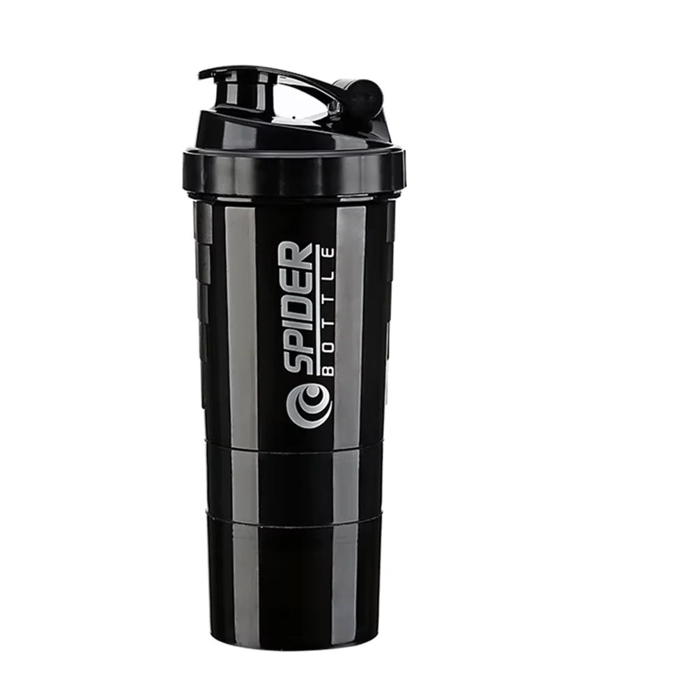 FEB.WIND 3-Layer 500ml Protein Shaker Bottle with Mixing Cup – Black