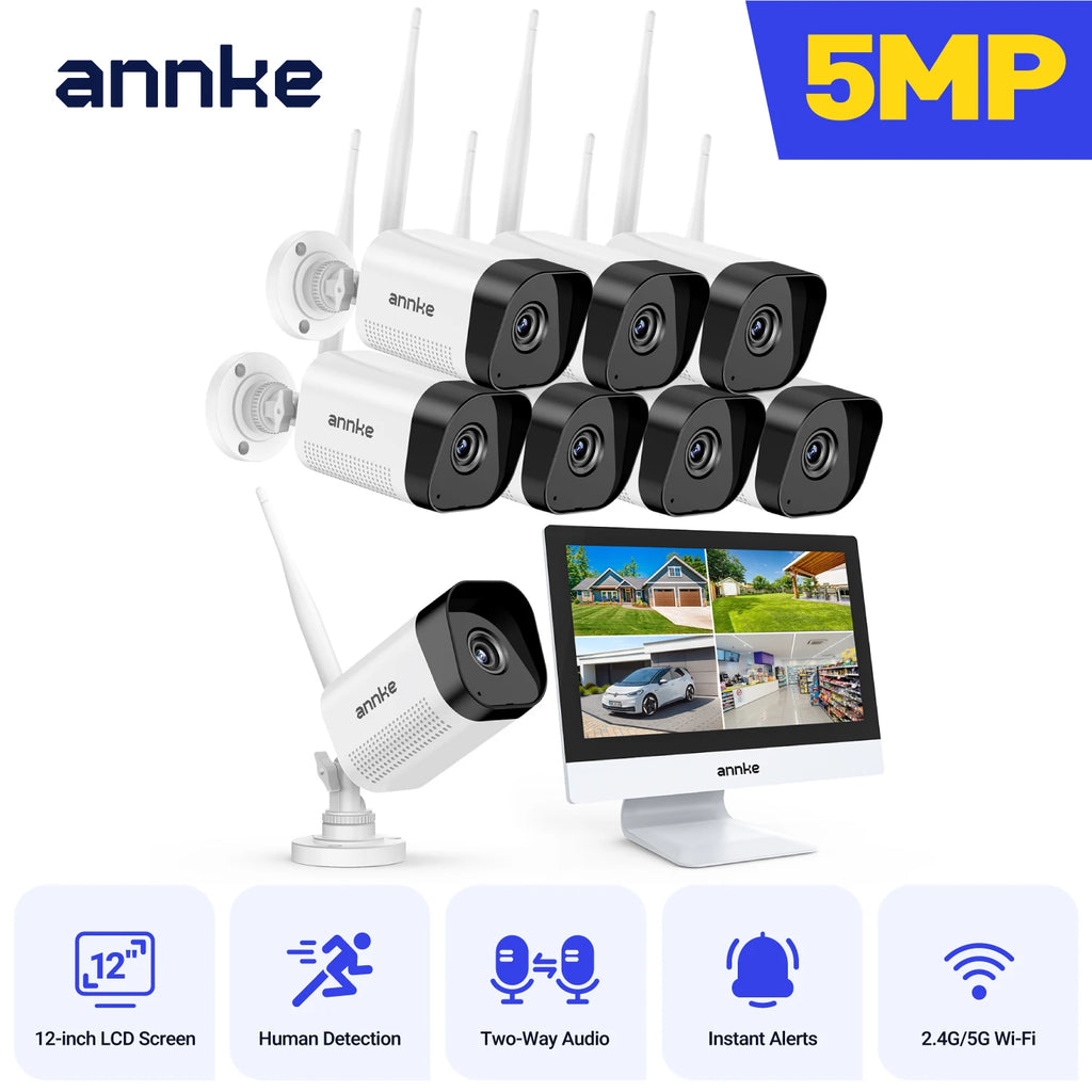 Annke 8MP Wireless Security Camera System with 12-inch LCD Monitor – 8PCS 5MP Cameras