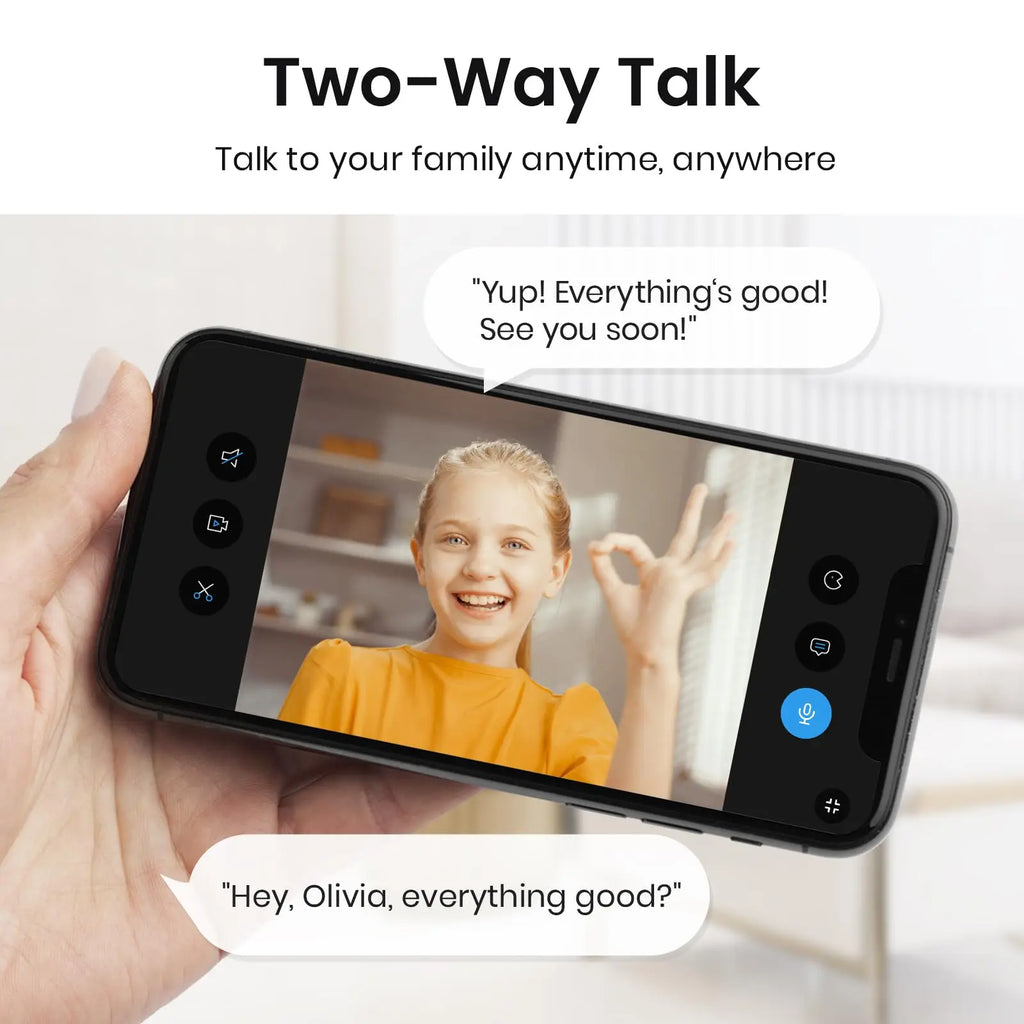 Smartphone screen showing two-way audio communication feature on security camera