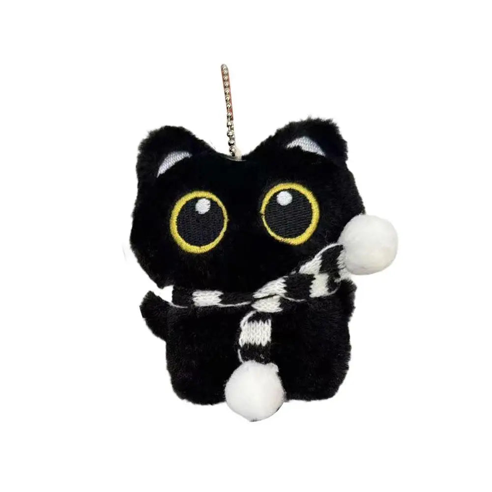 Black Cat Plush Toy Keychain, 10cm Soft PP Cotton Pendant – D