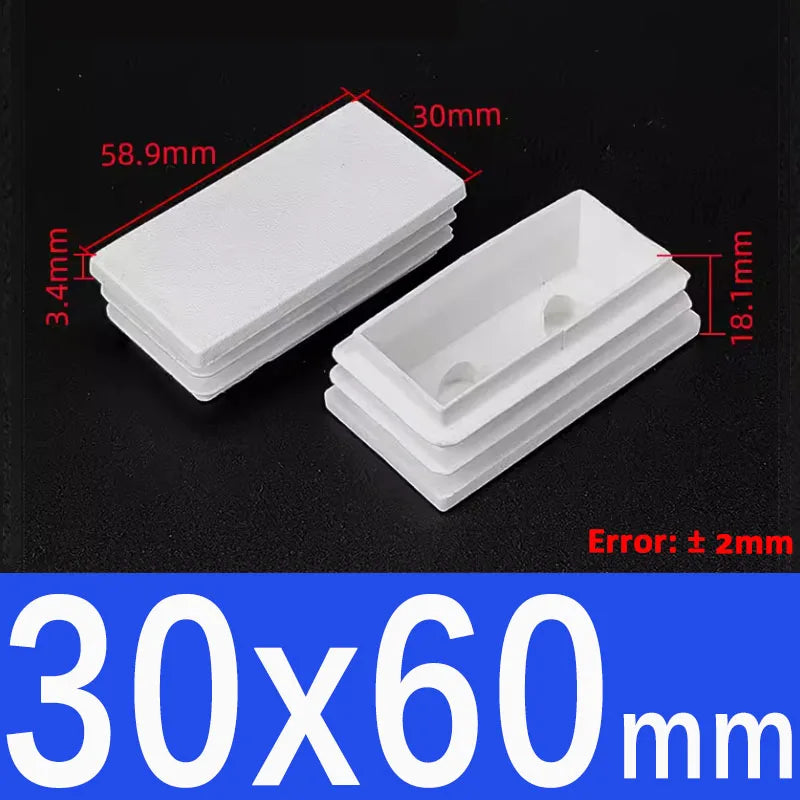 White Plastic Square/Rectangle Furniture Tube Plug End Cap – 30x60mm