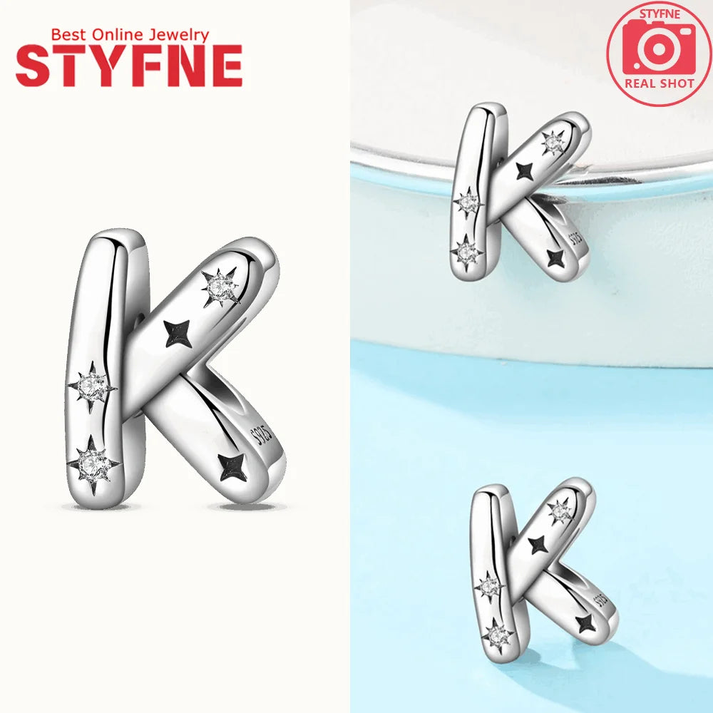925 Silver Letter Charm with Zircon for Bracelet Jewelry Making – GYC1957-K