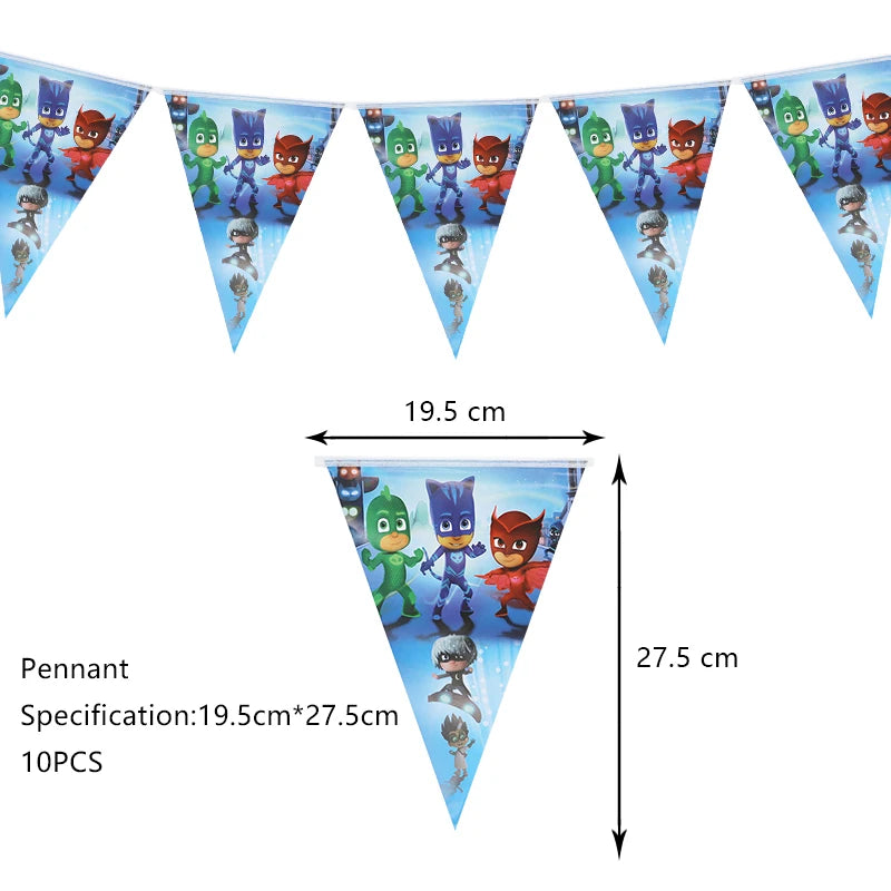 PJ Masks Birthday Party Decoration Balloon and Tableware Set – Pennant - 1 Set