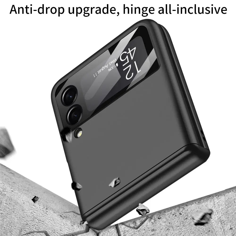 Black protective case for folding smartphone with magnetic hinge reinforcement