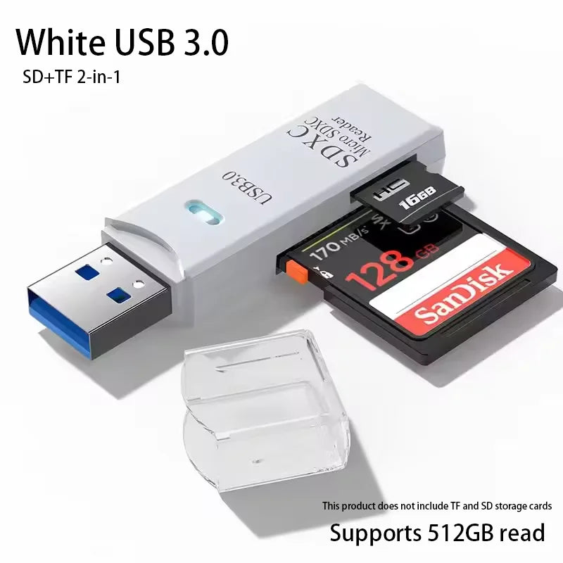 2-in-1 USB Memory Card Reader for SD and TF Cards – White3.0
