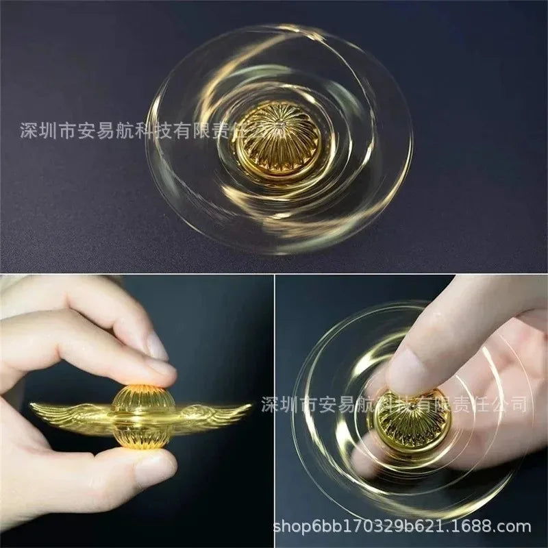 Collage of a golden snitch fidget spinner in various spinning and stationary positions