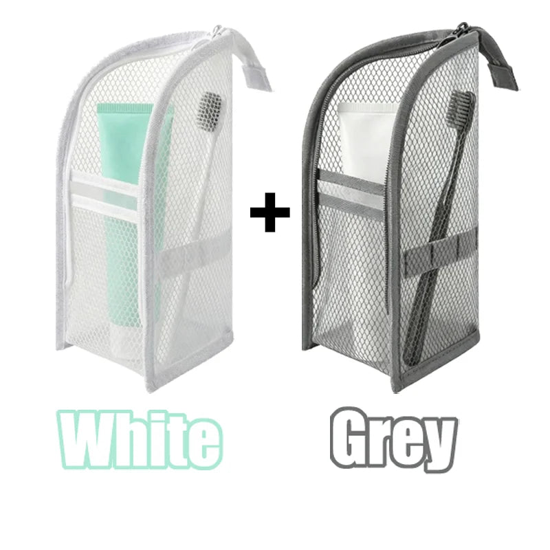 4-Piece Mesh Toiletry Bag Set, Foldable Waterproof Travel Organizer – WhiteGrey-2PCS