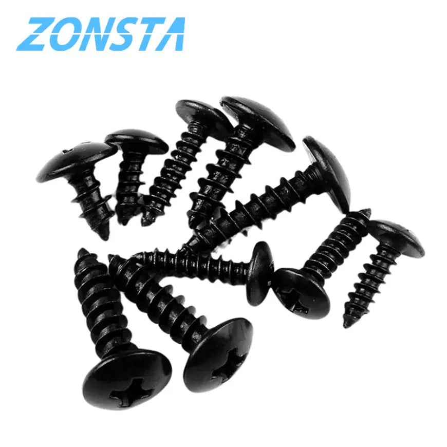 Set of black carbon steel Phillips truss head self-tapping screws