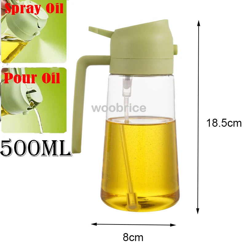 2-in-1 Kitchen Oil Spray Dispenser, 500ml Refillable Spray and Pour Bottle – 2use green 500ml