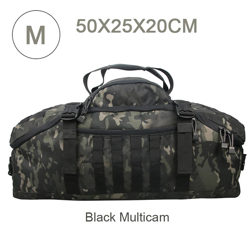 3-Way Waterproof Travel Duffle Bag - Backpack, Shoulder & Carry Bag – M Black Camo