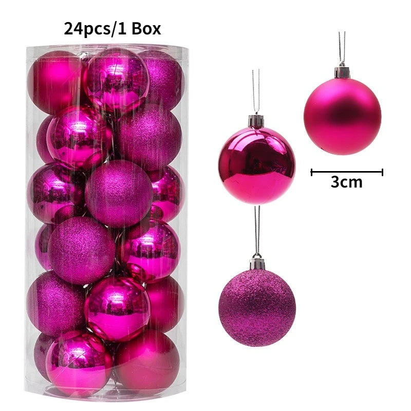 Christmas Tree Ornament Ball Set, 3cm Hanging Decorations (24/36 Pack) – 24pcs Rose Red