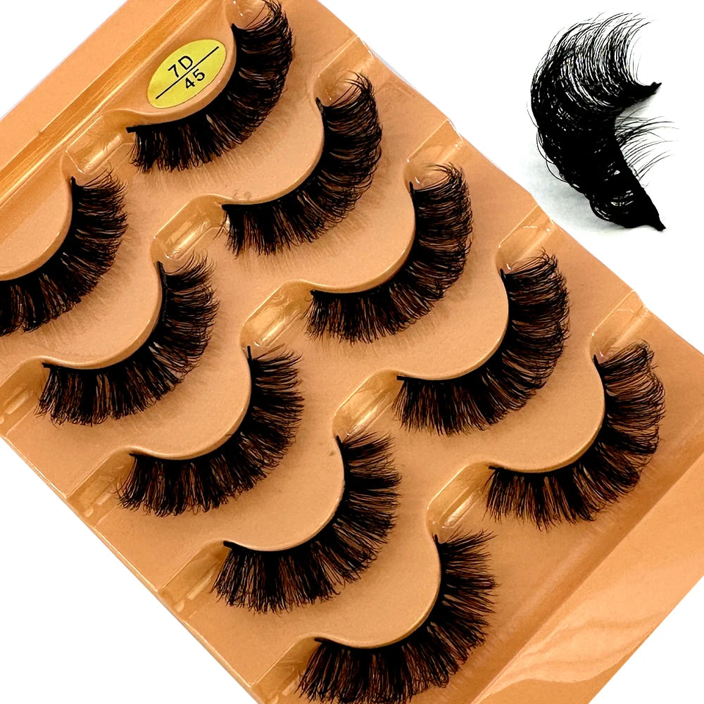 3D Natural D Curl False Eyelashes - 5 Pairs Synthetic Wispy Strip Lashes – 5pairs7D45
