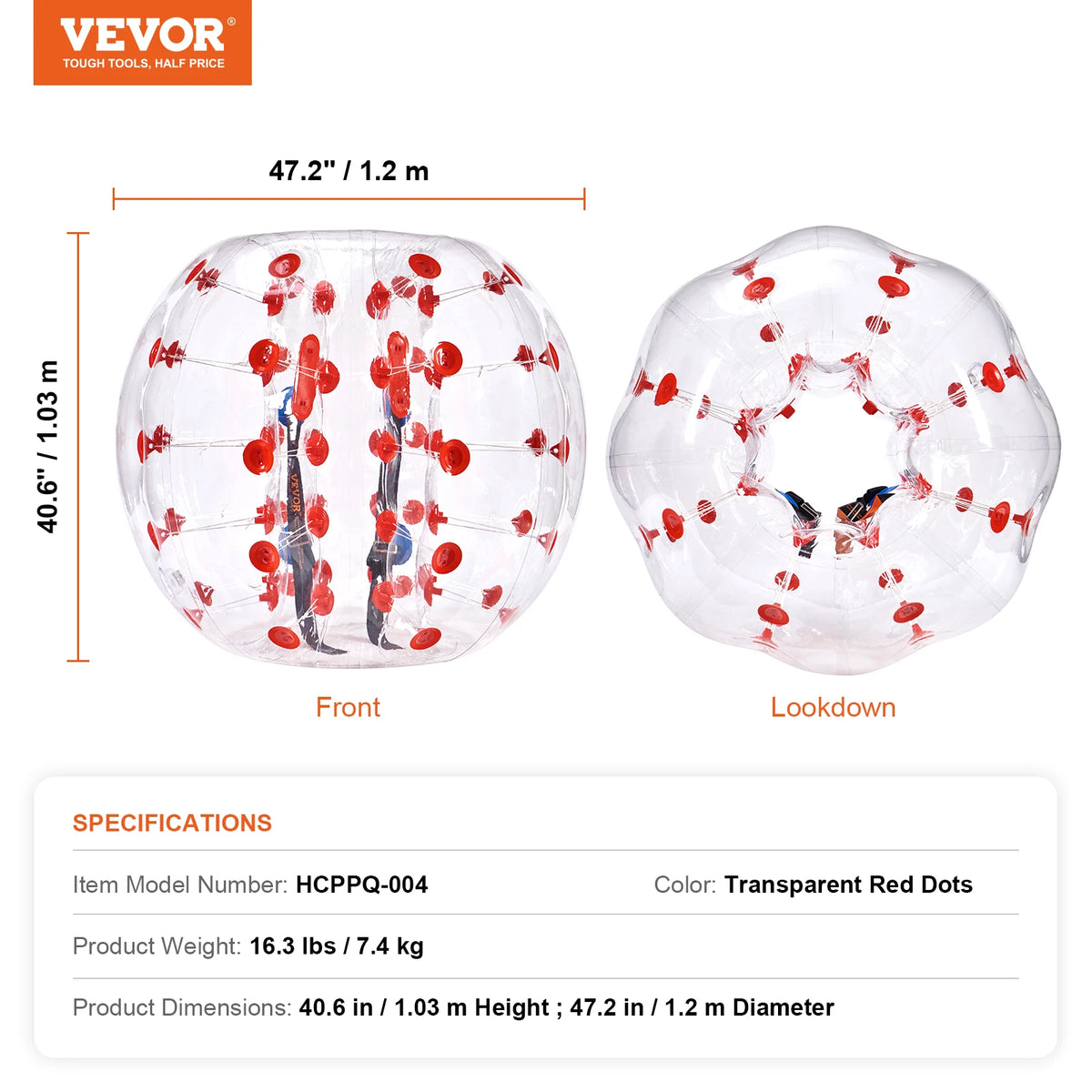 4FT Inflatable Bumper Ball, 0.8mm PVC Bubble Soccer Ball for Teens & Adults – Red 1pcs