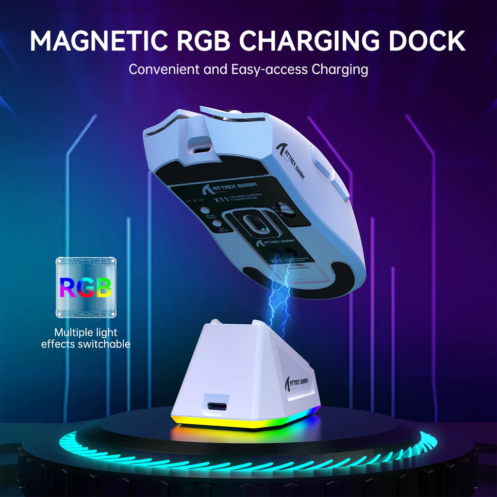 Attack Shark X11 lightweight wireless gaming mouse with RGB lighting and ergonomic design – view 3