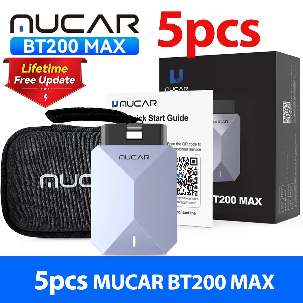 Mucar BT200 Max Bluetooth OBD2 Scanner with AI Diagnostics – 5pcs BT200 Max