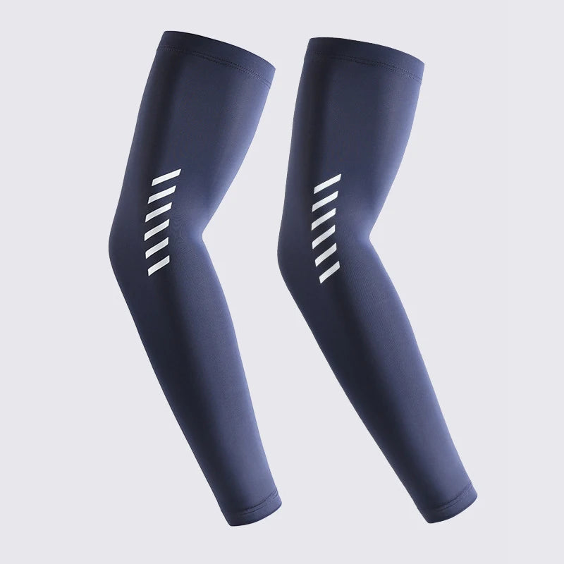 UPF 50+ Men's UV Protective Cooling Ice Silk Arm Sleeves – Stripe-Navy