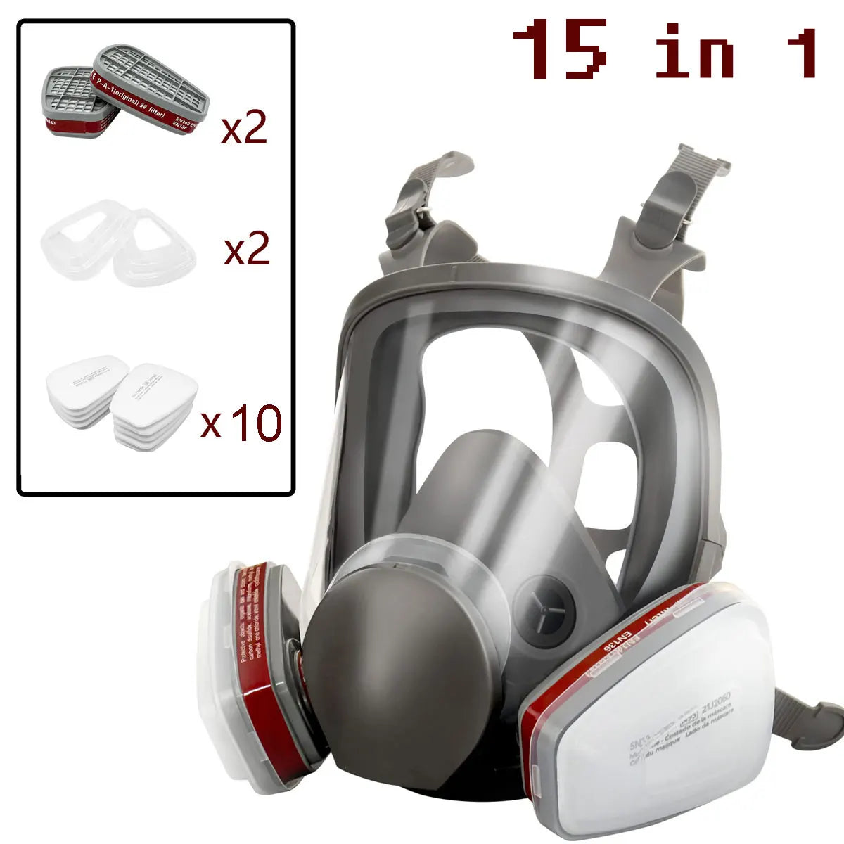 Full face respirator gas mask with interchangeable filter cartridges for painting and woodworking