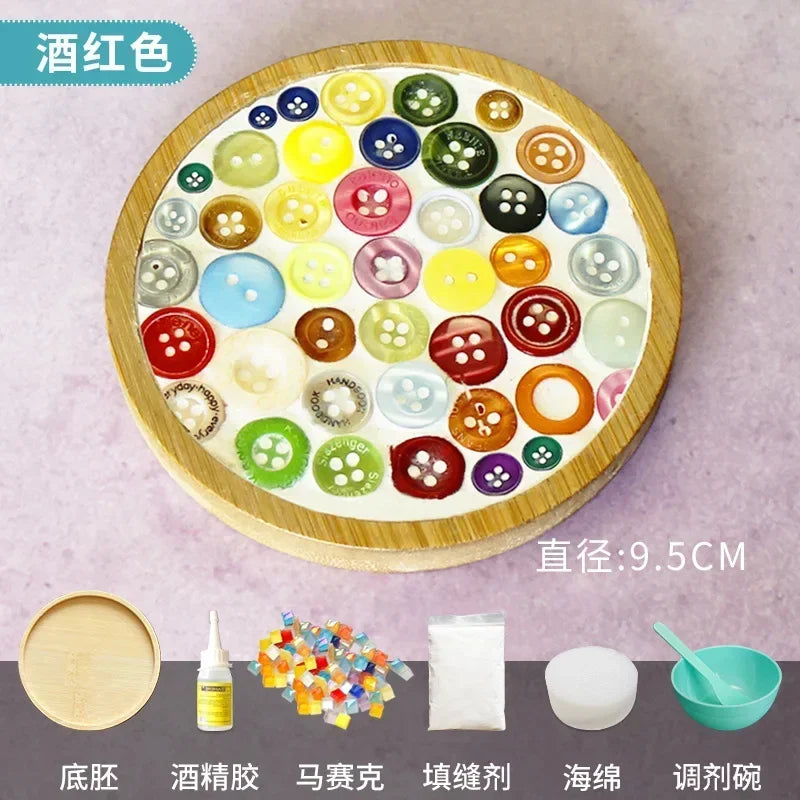 Handmade DIY Mosaic Cup Mat Kit with Bamboo Base and Glass Tiles – style 11