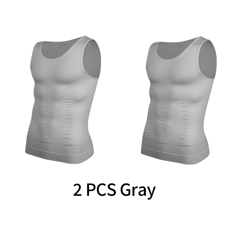 Men Compression Vest Sleeveless Slimming Shapewear Tank Top – Gray 2PCS
