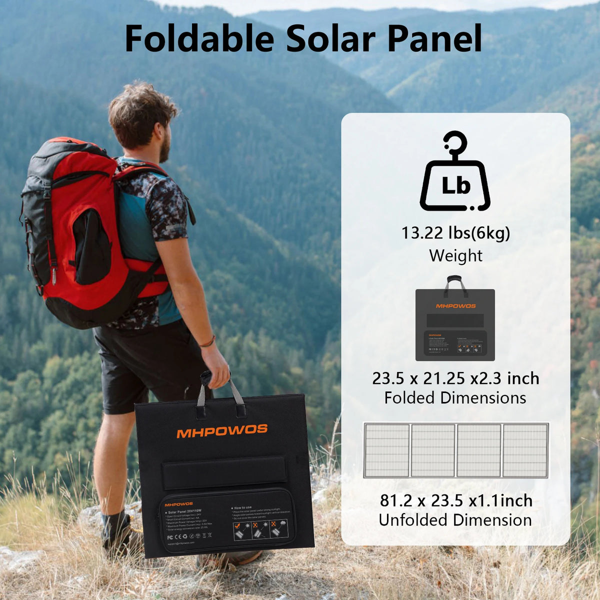 MHPOWOS 220W 40V Portable Solar Panel Waterproof Foldable Solar Panel Power Backup Solar Charger for Power Station RV Camping – view 3